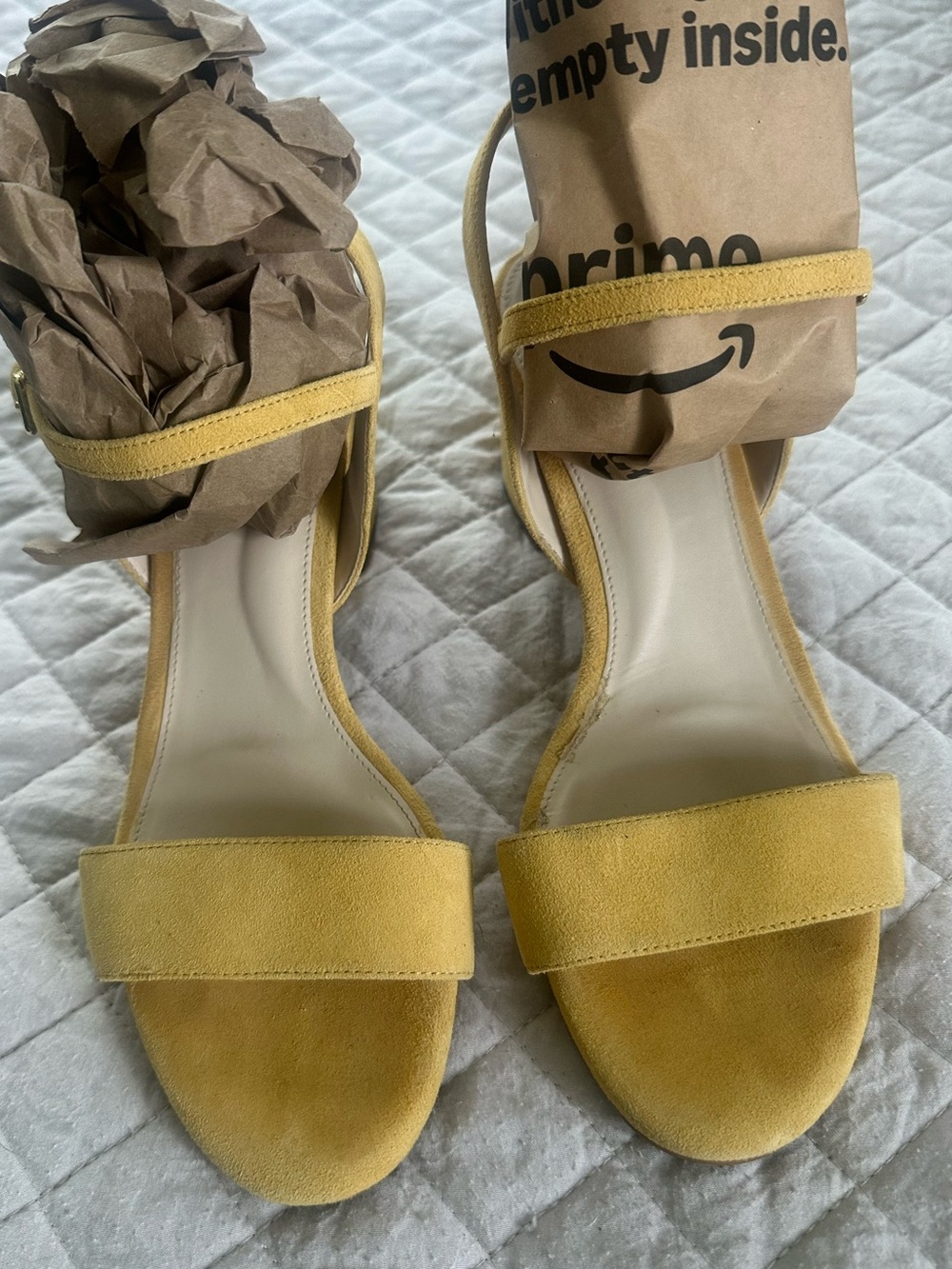Cole Haan Grand.OS Yellow Suede Block Heel Sandals 7.5
